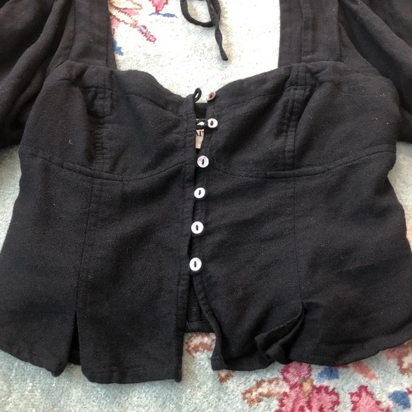 KHAITE BLACK BUTTON UP BUSTIER SHIRT CROPPED SQUARE NECK BLOUSE FULL SLEEVE - Picture 16 of 16